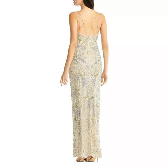 New w/ Tag Aidan Mattox Womens Gold Beaded Strappy Formal Evening Dress Gown 10 - Picture 2 of 4
